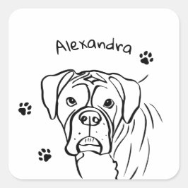 Pegatina Cuadrada Boxer caprichoso: Arte de líneas de texto editable