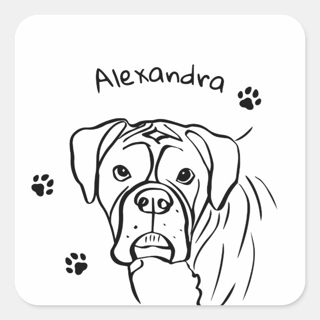 Pegatina Cuadrada Boxer caprichoso: Arte de líneas de texto editable (Anverso)