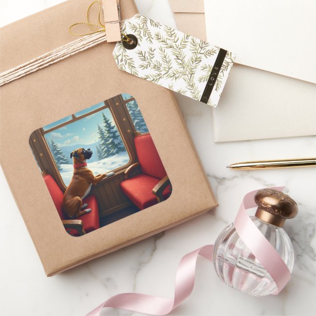 Pegatina Cuadrada Boxer Christmas Eve Train Ride Painting (Regalar)