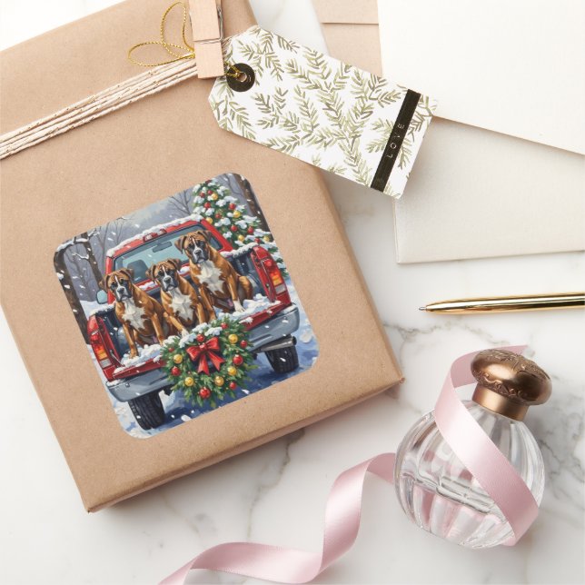 Pegatina Cuadrada Boxer Christmas Red Truck Holiday (Regalar)