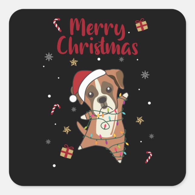 Pegatina Cuadrada Boxer Dog Christmas Snow Winter Animals Dogs (Anverso)