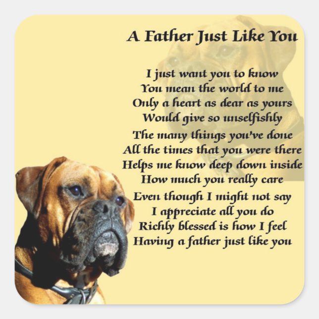 Pegatina Cuadrada Boxer Dog Padre Poem Pegatinas (Anverso)