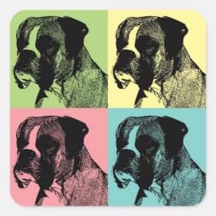 Pegatina Cuadrada Boxer Dog Stamper Pop Art