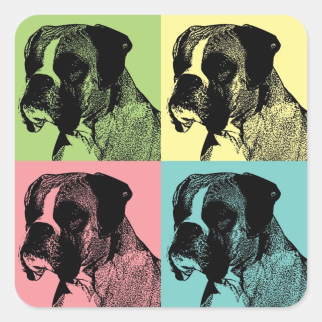 Pegatina Cuadrada Boxer Dog Stamper Pop Art (Anverso)