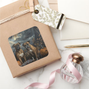 Pegatina Cuadrada Boxer Halloween Noche Doggy Delight