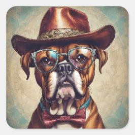 Pegatina Cuadrada "Boxer in Hat and Glasses" Sticker Sheet