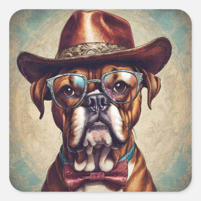 Pegatina Cuadrada "Boxer in Hat and Glasses" Sticker Sheet (Anverso)