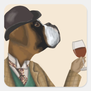 Pegatina Cuadrada Boxer Wine Snob