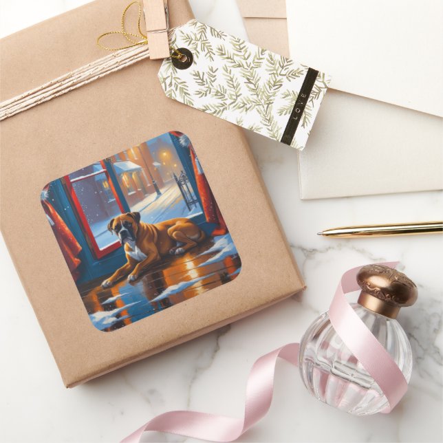 Pegatina Cuadrada Boxer with Christmas Lights Holiday (Regalar)