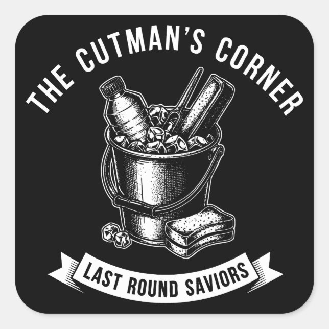 Pegatina Cuadrada  Boxing Cutman Bucket Vintage Design (Anverso)