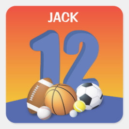 Pegatina Cuadrada Boy 12th Birthday Sports Balls