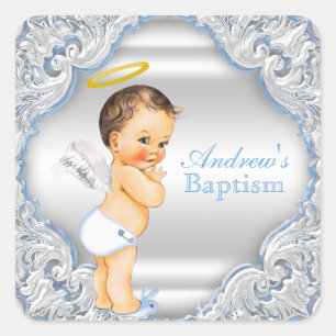 Pegatina Cuadrada Boy Angel Baptism Christening