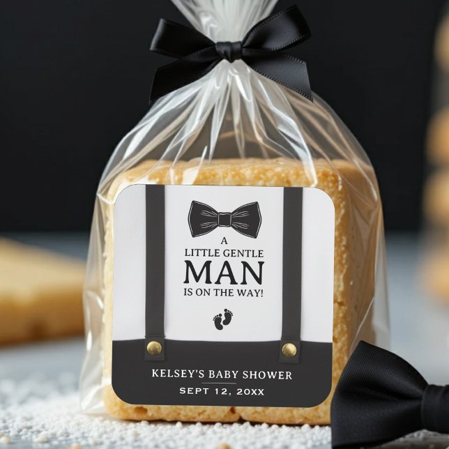 Pegatina Cuadrada Boy Baby Shower A Little Gentleman Suspenders (Boy Baby Shower A Little Gentleman Suspenders Square Sticker
)