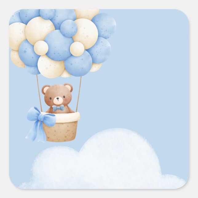 Pegatina Cuadrada Boy Baby Shower Bear Balloon Stickers (Anverso)