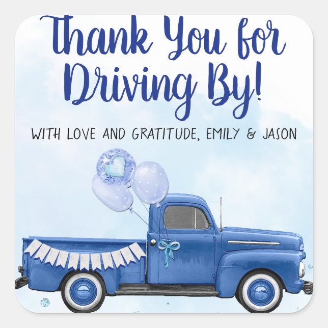Pegatina Cuadrada Boy Drive Por Covid Baby Shower Favor Pegatinas (Anverso)