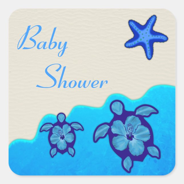 Pegatina Cuadrada Boy Honu Baby Shower (Anverso)