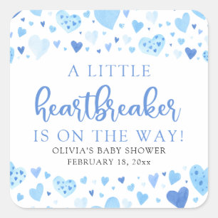 Pegatina Cuadrada Boy Little Heartbreaker Blue Valentine Baby Shower