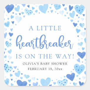 Pegatina Cuadrada Boy Little Heartbreaker Blue Valentine Baby Shower
