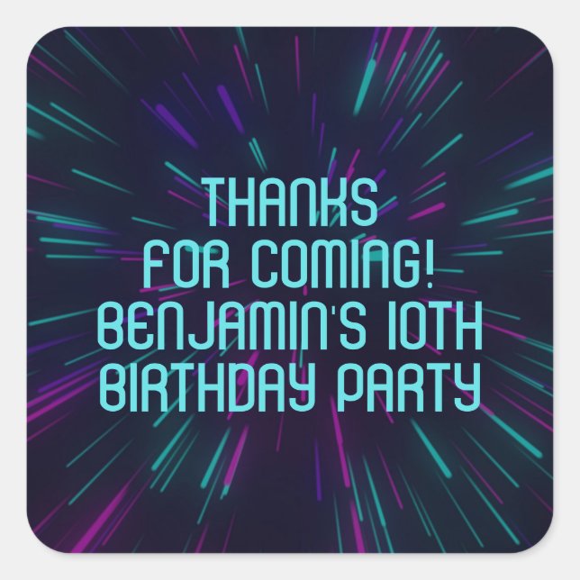 Pegatina Cuadrada Boy Neon Verde azulado Glow Party Favor (Anverso)