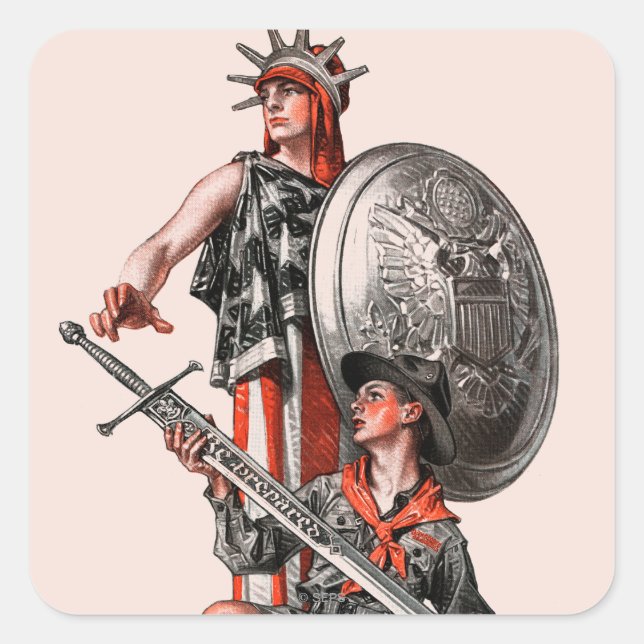 Pegatina Cuadrada Boy Scout y Liberty (Anverso)