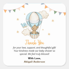 Pegatina Cuadrada Boy Teddy Bear Baby Shower Thank You Flat Cards