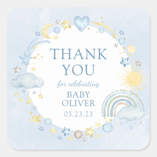 Pegatina Cuadrada Boy Watercolor Arcoiris Sip Y See (Anverso)