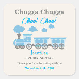 Pegatina Cuadrada Boys Blue Train Fiesta del segundo cumpleaños