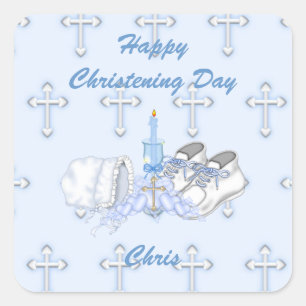 Pegatina Cuadrada Boys Christening Wish