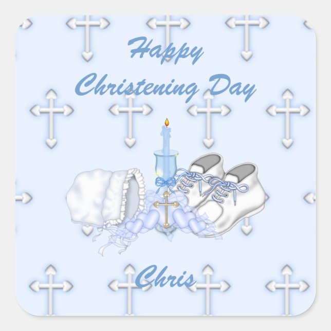 Pegatina Cuadrada Boys Christening Wish (Anverso)