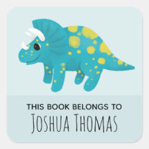 Boys Cute Blue Dinosaur Personalizado Kids Bookpla