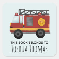 Boys Cute Fire Engine Truck Kids Bookplate