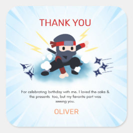 Pegatina Cuadrada Boys Ninja Warrior Fiesta de cumpleaños Gracias ca