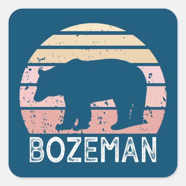 Pegatina Cuadrada Bozeman Montana Retro Bear (Anverso)