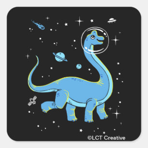 Pegatina Cuadrada Brachiosaurus azul Dinos en espacio