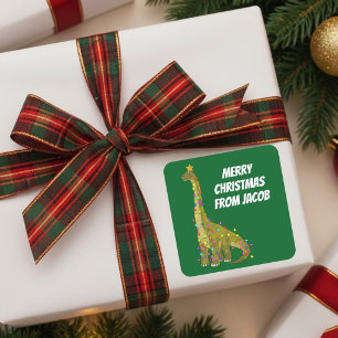 Pegatina Cuadrada Brachiosaurus divertido árbol de Navidad dinosauri