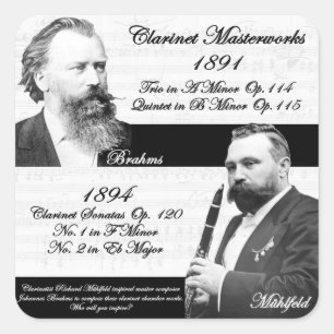 Pegatina Cuadrada Brahms inspirados en Clarinetist Mühlfeld