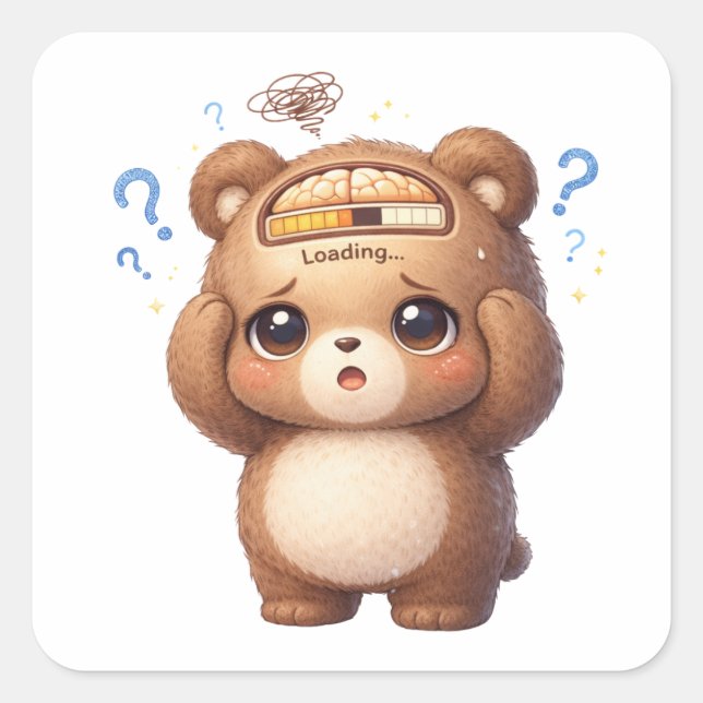 Pegatina Cuadrada Brain Loading Cute Bear Sticker (Anverso)