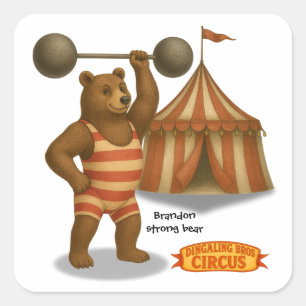 Pegatina Cuadrada Brandon, oso fuerte del circo
