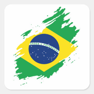 Pegatina Cuadrada Brasil: Bandera arrancada hinchas del deporte del 
