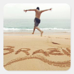 Pegatina Cuadrada BRASIL. Hombre barechest con traje de baño