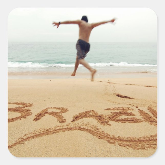 Pegatina Cuadrada BRASIL. Hombre barechest con traje de baño (Anverso)