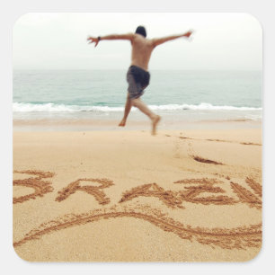 Pegatina Cuadrada BRASIL. Hombre barechest con traje de baño