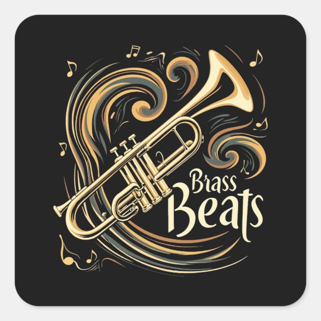 Pegatina Cuadrada Brass Beats Trumpet Player Groove (Anverso)