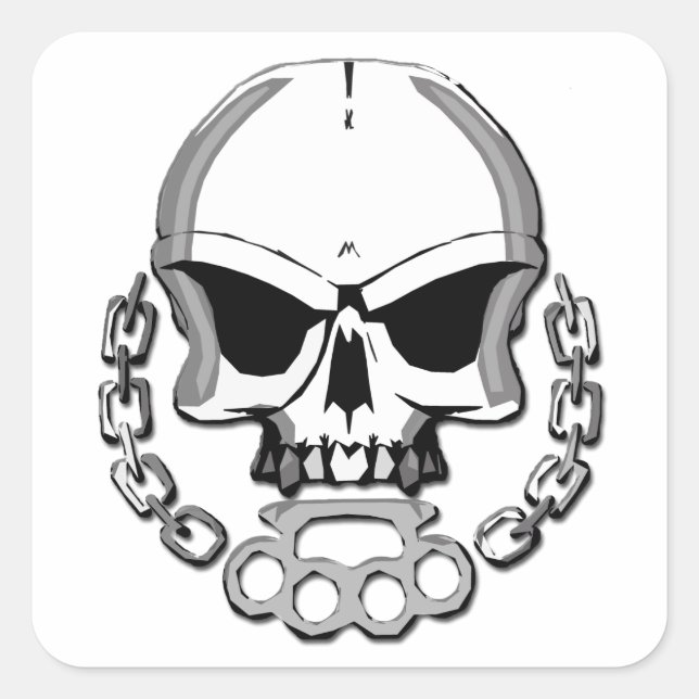 Pegatina Cuadrada Brass knuckles skull (Anverso)