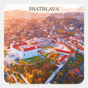 Pegatina Cuadrada Bratislava histórico Eslovaquia - Horizonte al acu
