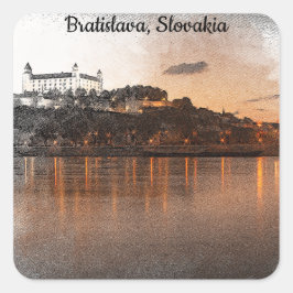 PEGATINA CUADRADA BRATISLAVA, RÍO DANUBE DEL CASTILLO DE ESLOVAQUIA