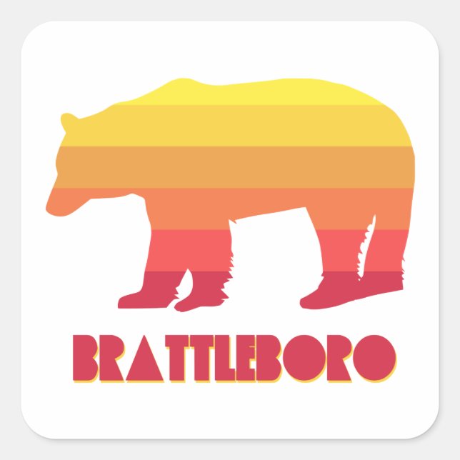 Pegatina Cuadrada Brattleboro Vermont Rainbow Bear (Anverso)