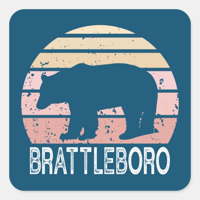 Pegatina Cuadrada Brattleboro Vermont Retro Bear (Anverso)