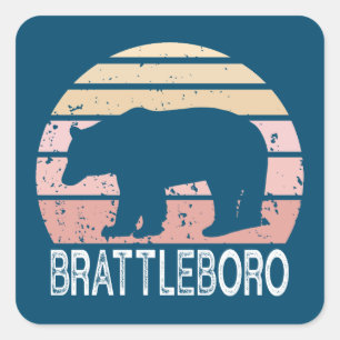 Pegatina Cuadrada Brattleboro Vermont Retro Bear