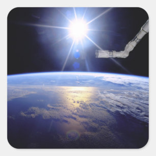 Pegatina Cuadrada Brazo Robotico del Transbordador Espacial en Orbit